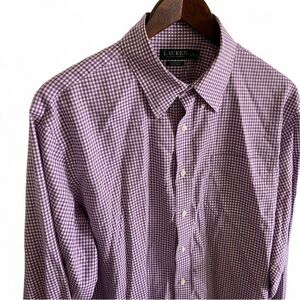 Lauren Ralph Lauren Purple Plaid Button Down Collared Mens Shirt Size 18 36/37